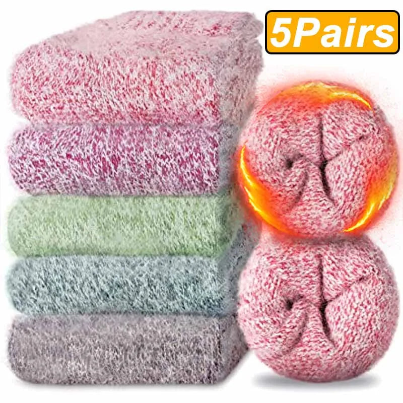 5Pairs Winter Thicken Wool Merino Socks Women Towel Keep Warm Winter Socks Cotton New Year Christmas Gift Russia Socks...