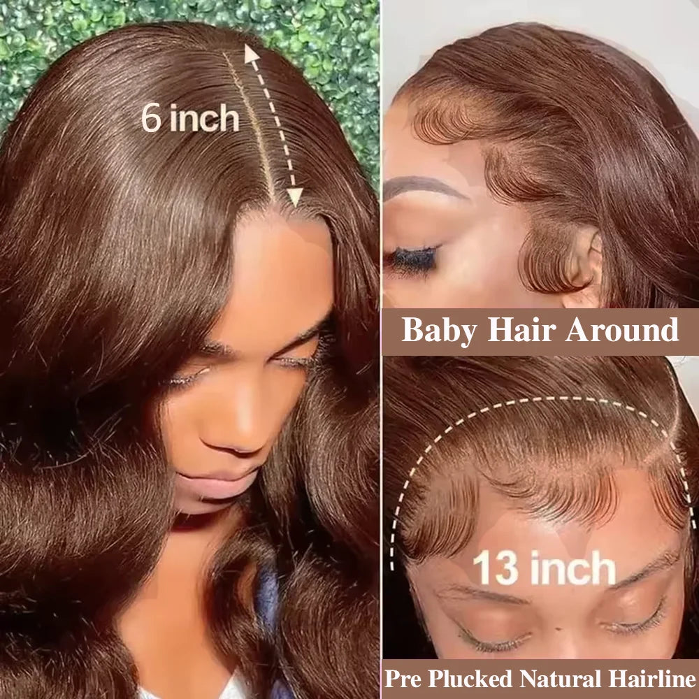 Body Wave Chocolate Brown 13x6 HD Lace Front Human Hair Wigs 200 Density HD Lace Frontal Wigs For Women Wigs Pre Plucked Hair
