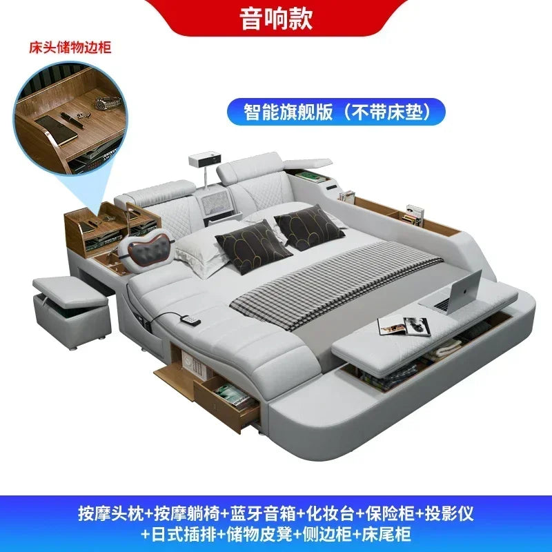 Budget-friendly Multifunctional massage tatami leather bed double modern simple wedding with projector smart Bedroom Furniture