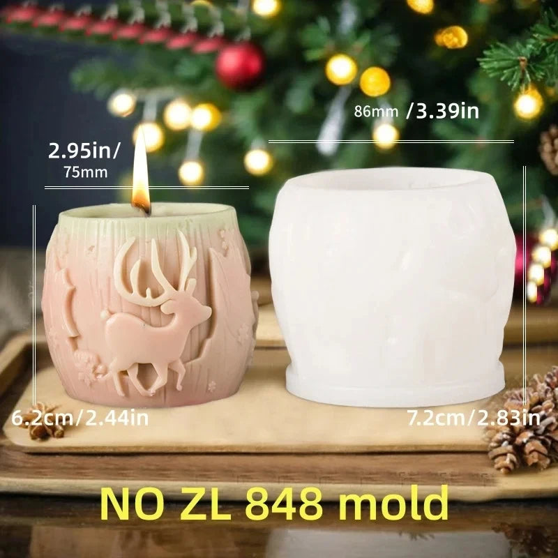 3DReindeer riding Santa Claus relief cylindrical candle silicone mold Christmas tree snowflake snow forest reindeer resin molds