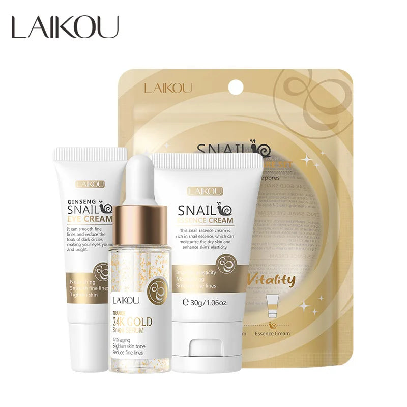 LAIKOU Vitamin C Skin Care Sets 3pcs Face Cream Serum Eye Cream Moisturizing Anti Wrinkles Facial Care Kit | Kimlud Mid...