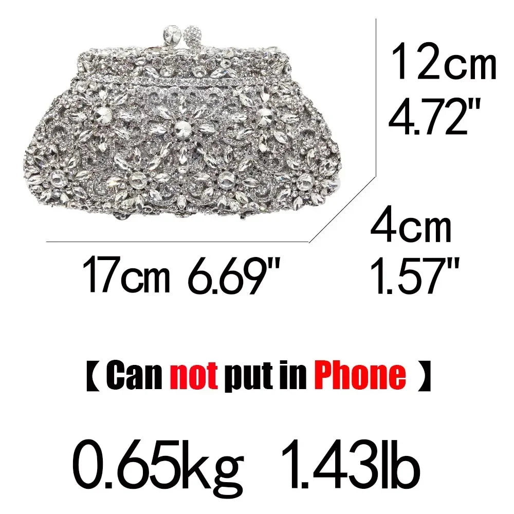 Boutique De FGG (in stock) Flower Crown Clutch Silver Crystal Evening Handbag Women Party Prom Bag Bridal Clutches Wedding Purse - Kimlud