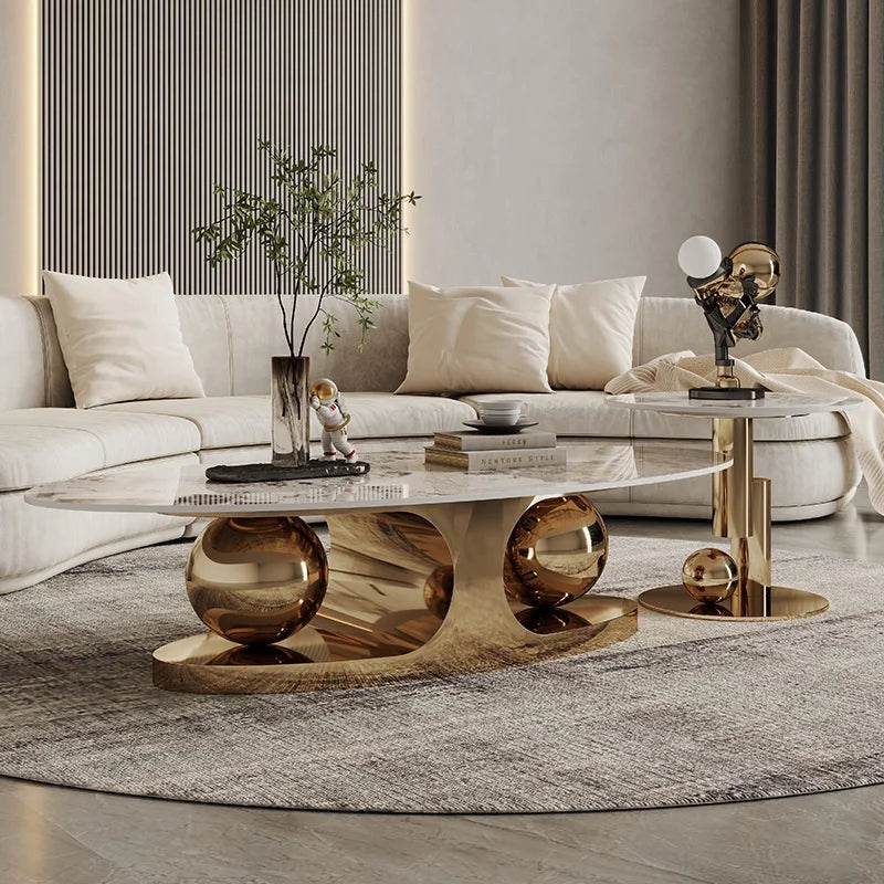 Luxury Rock Plate Stainless Steel Living Room Furniture Simple Modern Designer Creative Coffee Table for Small