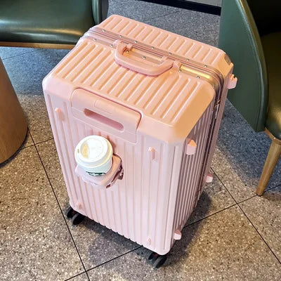 Large Capacity Travel Luggage Aluminum frame Suitcase pull rod Case 24/28/32 " with Cup Holder Travel Case Combination box - Kimlud