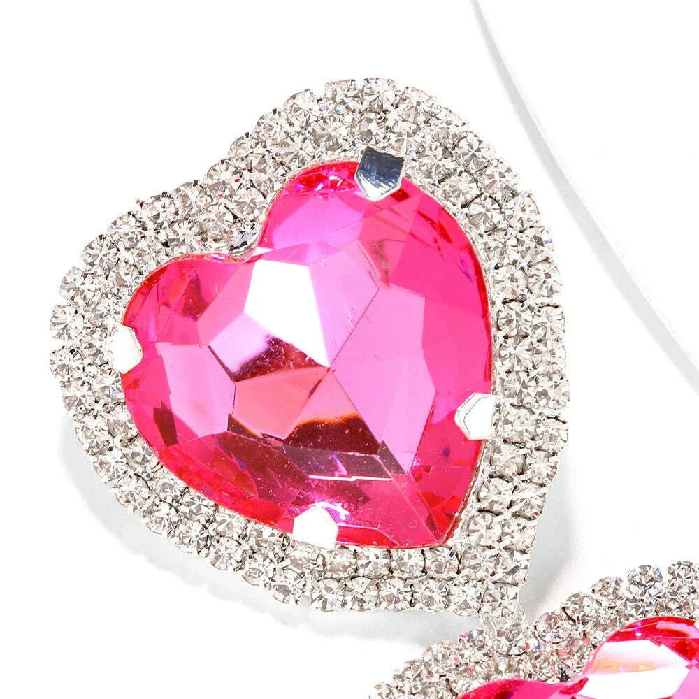 Exaggerate Design Pink Crystal Heart Earrings Statement Jewelry Women 2023 Love Pendant Rhinestone Dangle Earrings Party Gifts