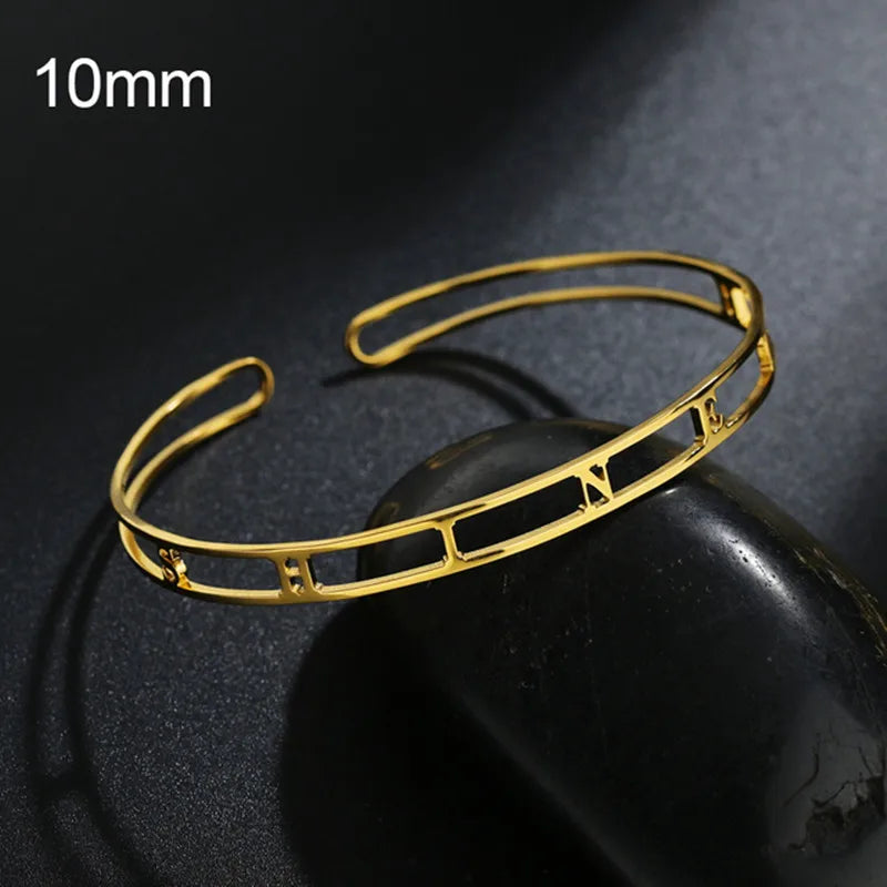 18k Custom Engraved Bracelet Numeral Name Message Bangle Titanium Steel Gold Silver Adjustable Women's Cuff Mother's Day Gift