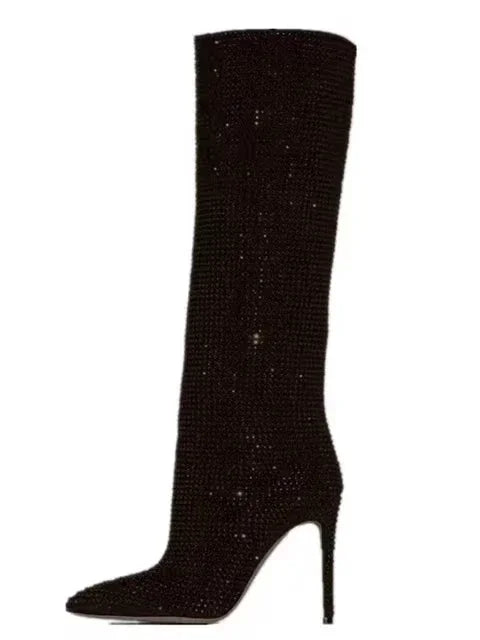 2025Women's New European and American Fashion Show Starry Sky High-heeled Rhinestone Pointed Nightclub Four Seasons Boots