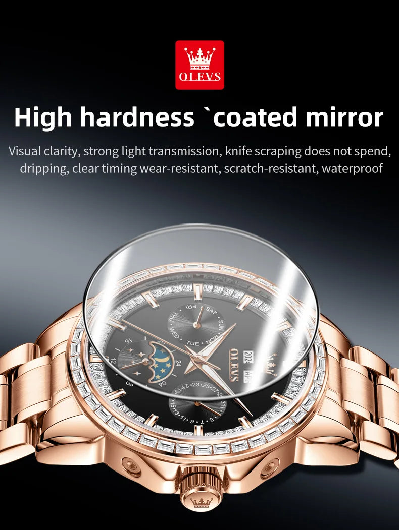 OLEVS 6695 Automatic Mechanical Men's Watches Luxury Brand Original Diamond Bezel Moon Phase Perpetual Calendar Man...
