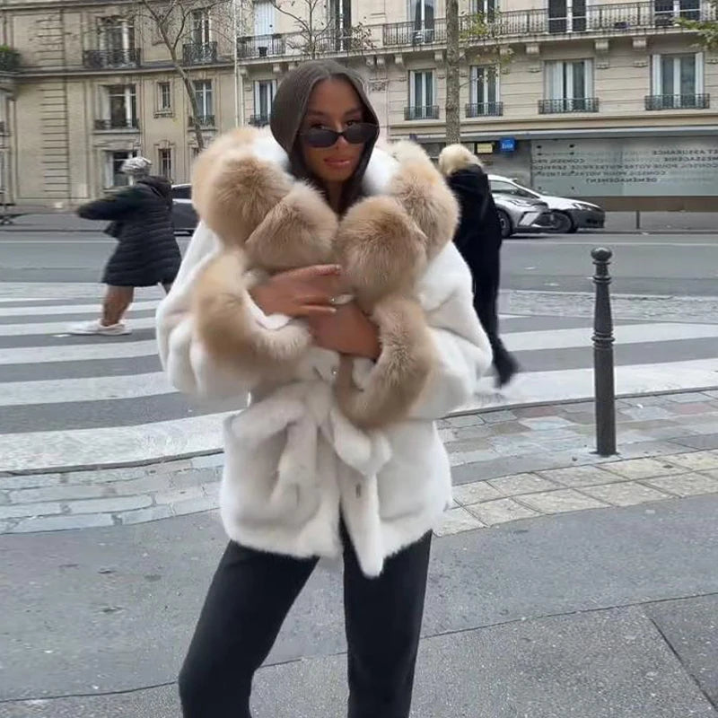 Women's Faux Fur Coats Lace Up Waist Cinching Winter Coat Autumn 2025 Female Furry Long Sleeve Slim Jacket Chic Ladies Outerwear