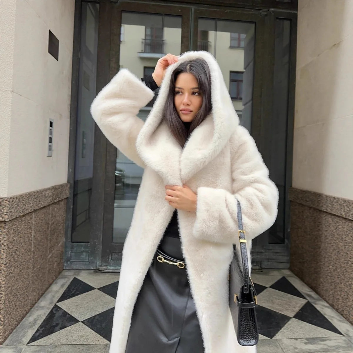 Coat mink fur imitation fur fur coat extended artificial fur coat hooded belt plush clothes