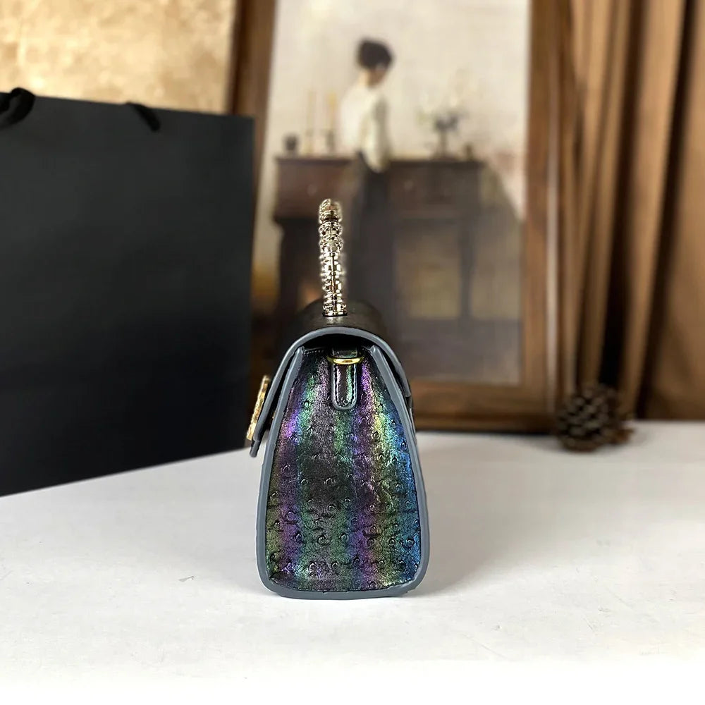 Advanced ostrich pattern diamond inlaid women's handbag new fashionable high-end shoulder crossbody bag | Kimlud Premium Bag