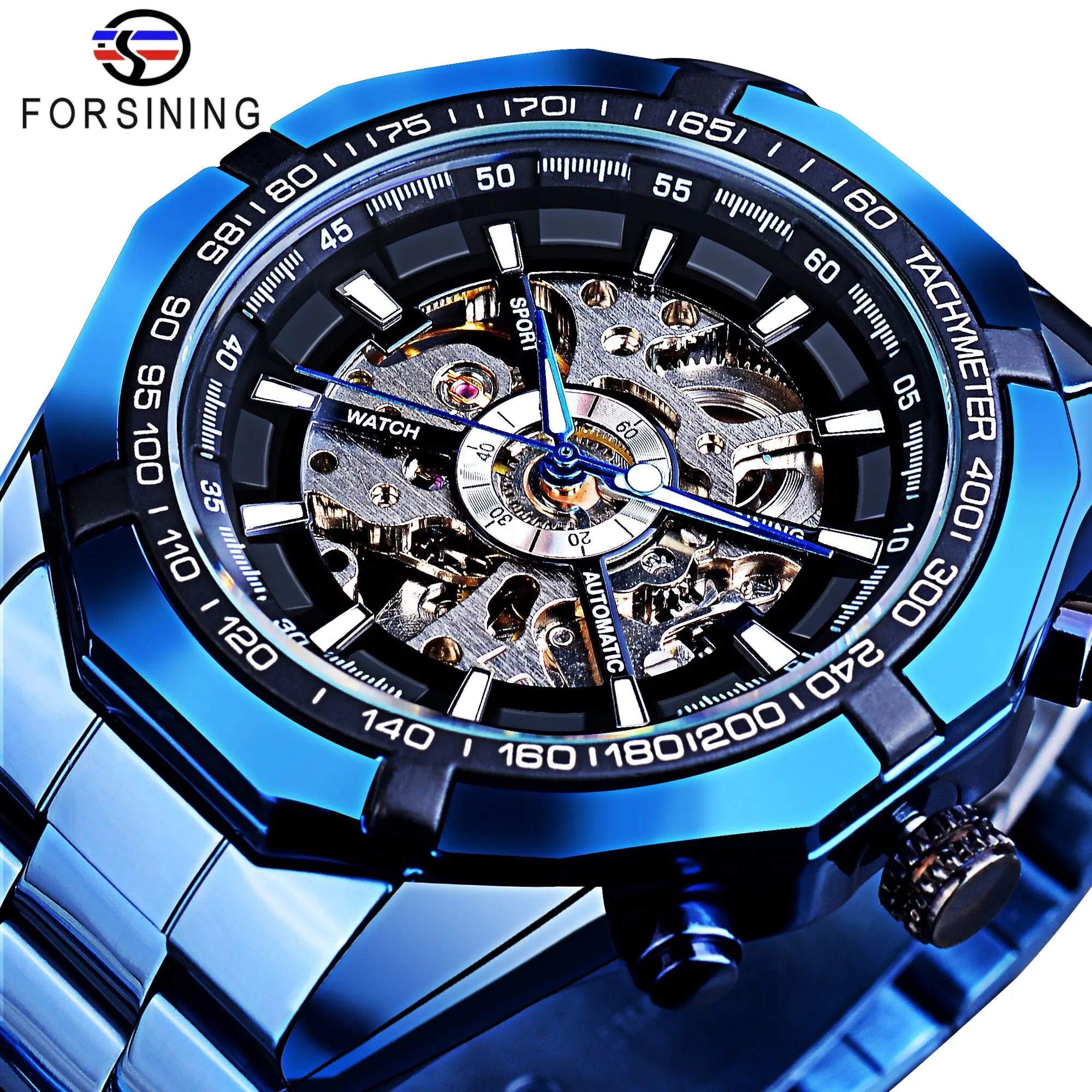 Forsining 2021 Stainless Steel Waterproof Mens Skeleton Watches Top Brand Luxury Transparent Mechanical Sport Male Wrist Watches - Kimlud