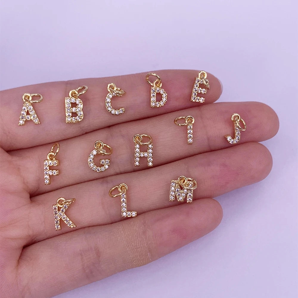 Gold Color Hip Hop 26 Initials Letter Pendant A-Z Alphabet CZ Zircon Necklace Earrings Jewelry Accessories Women...