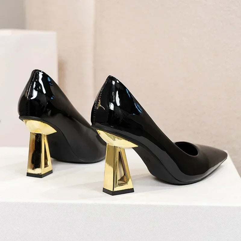 Pointed Toe Special Heel High Heels Women's Light Mouth Sexy Explosive Patent Leather Versatile Single Shoes
