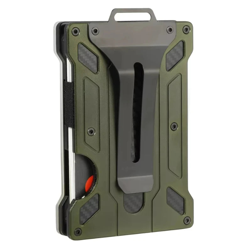 Minimalist Wallet for Men- Slim Aluminum Metal Money Clip with Clear ID Card Holder, RFID Blocking, Ultra-Thin Carbon Fiber