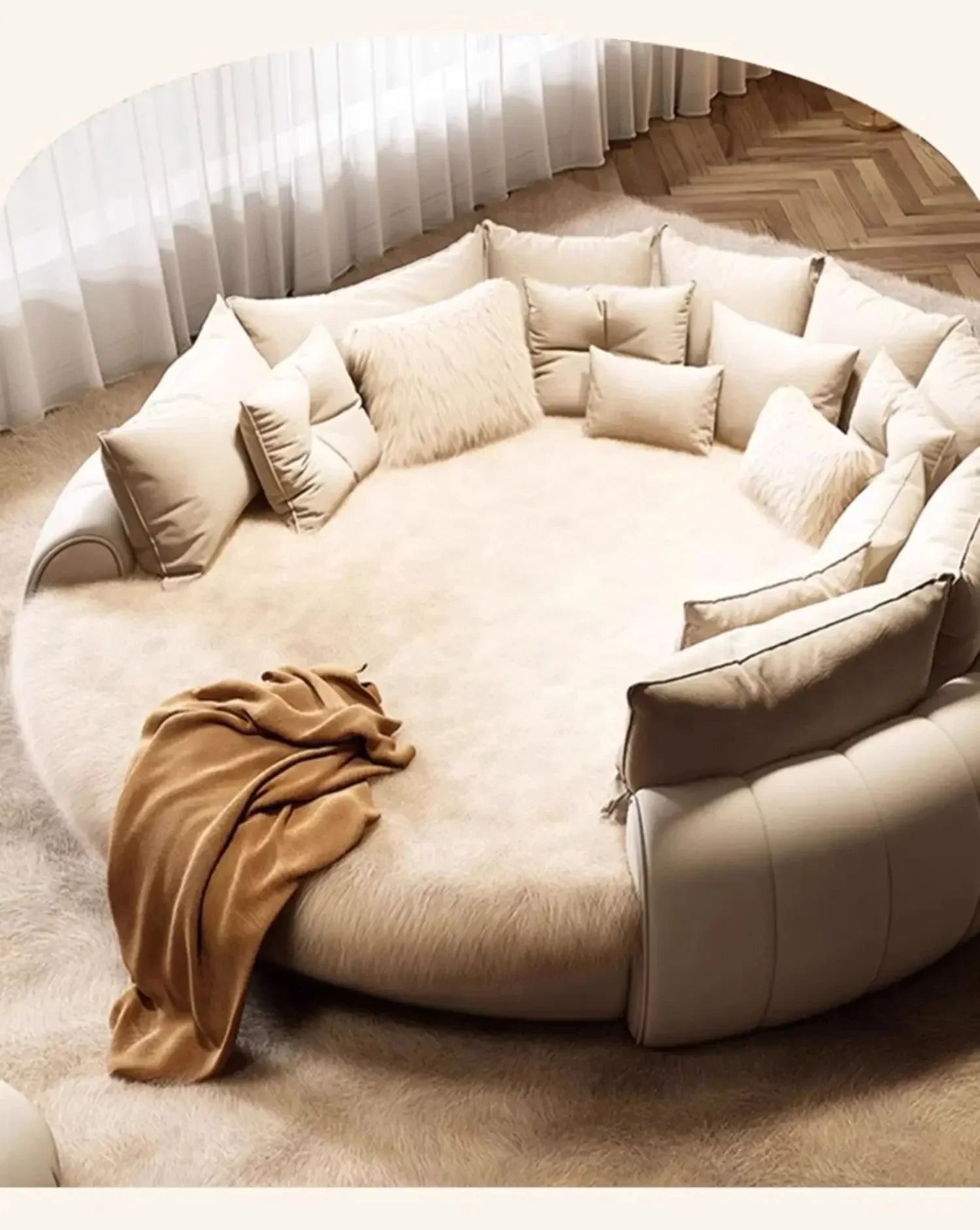 Italian Light Luxury Round Bed Cream Wind Bedroom Wedding Bed Princess Aesthetics Fashion Letto Matrimoniale Home Furniture