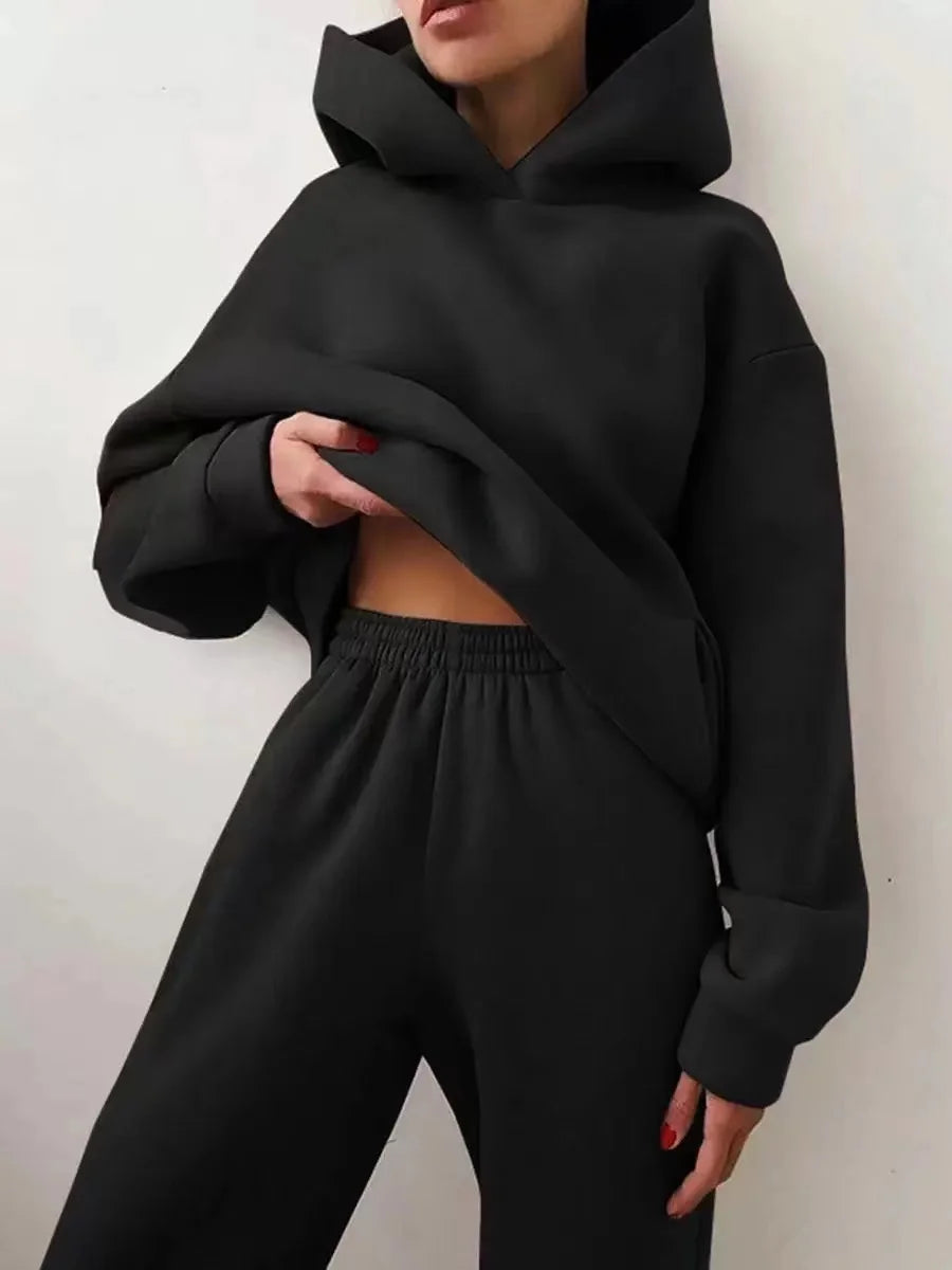 Winter Two Piece Sets Women Tracksuit Oversized Suit 2021 Autumn Trouser Suits Female Sweatshirt Solid Sports Hoodie...