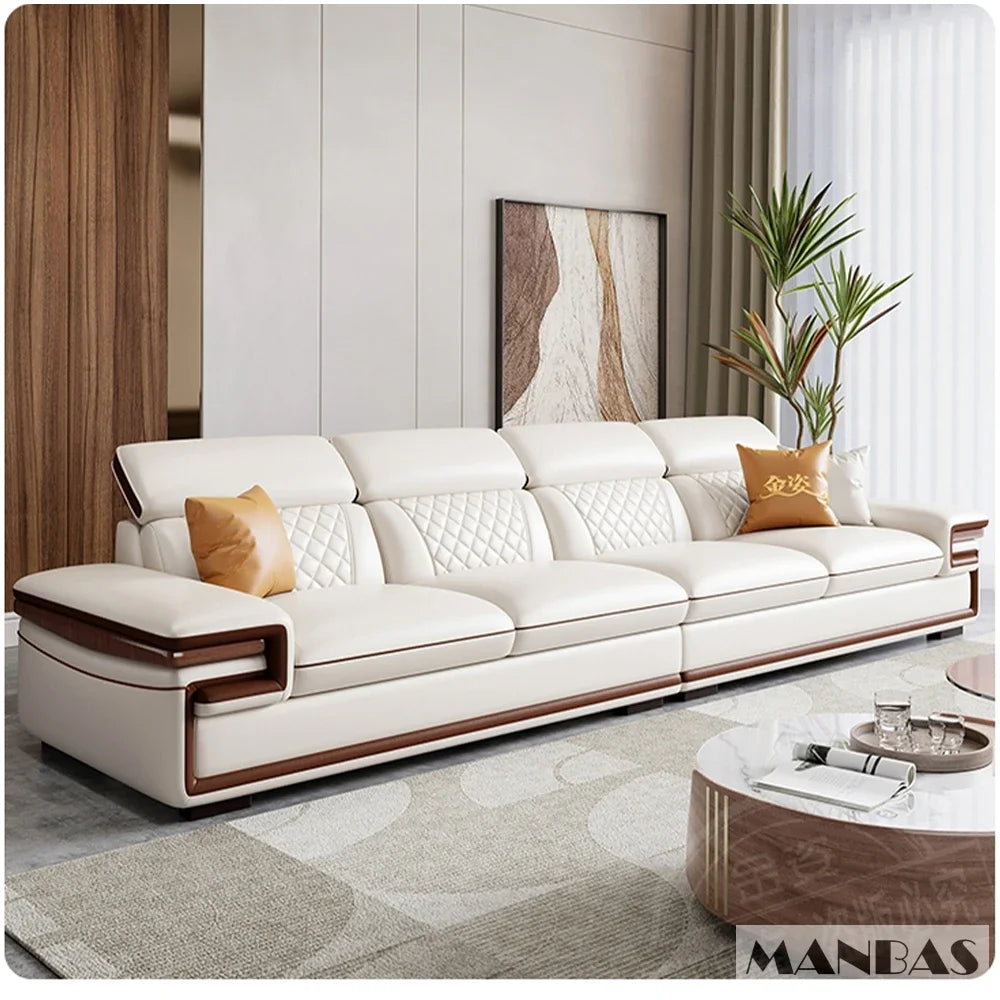 Linlamlim Premium Italian Genuine Leather Sofa Set for Living Room with Adjustable Headrests, Bluetooth Speaker, Wireless Charge