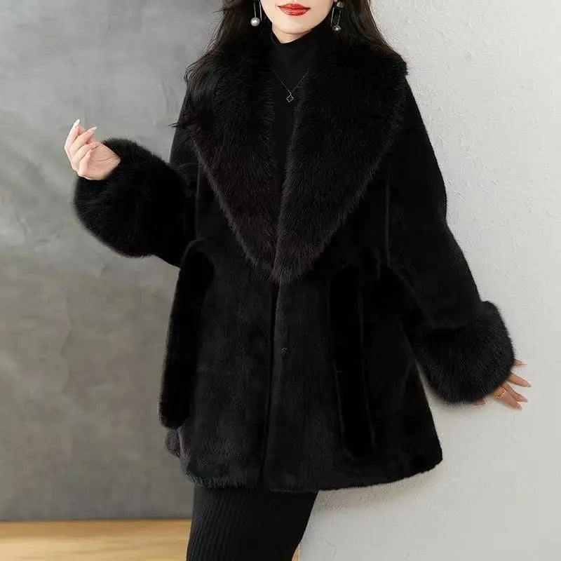 Elegant Simplistic Women's Faux Fur Mink Coat Eco-Friendly Long Sleeve Mid-Length Fashionable Winter Outerwear Coat