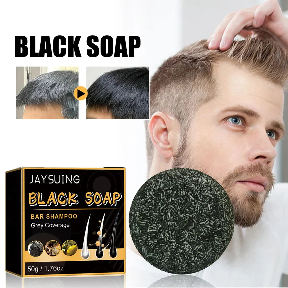 Polygonum Multiflorum Black Hair Soap Darkening Shampoo Bar Repair Gray White Color Dye Face Hair Body Shampoo For Man Women