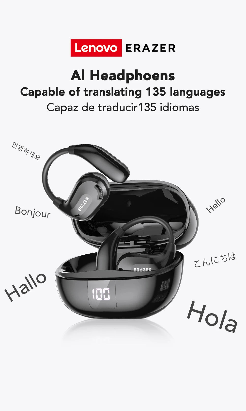 ERAZER XT66PRO Bluetooth Earphones ASMR Headsets DIY APP AI Translator Earbuds Wireless Headphones 13 Hours long life Display - Kimlud