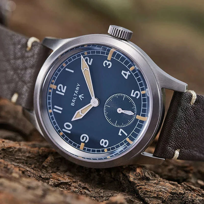 Baltany dirty dozen watch Sapphire 39mm Dail 316L Stainless Steel Case Leather Strap Military Vintage Quartz Wristwatch