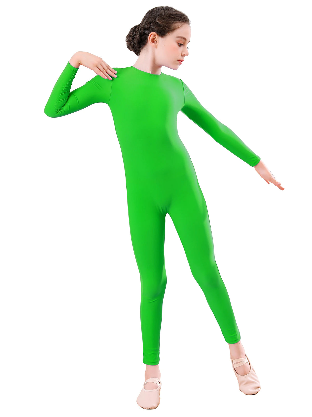 AOYLISEY Girls Black Long Sleeve Unitard Boys Gymnast Bodysuit Spandex Full Body Kids Jumpsuit Scoop Neck Dance Costumes