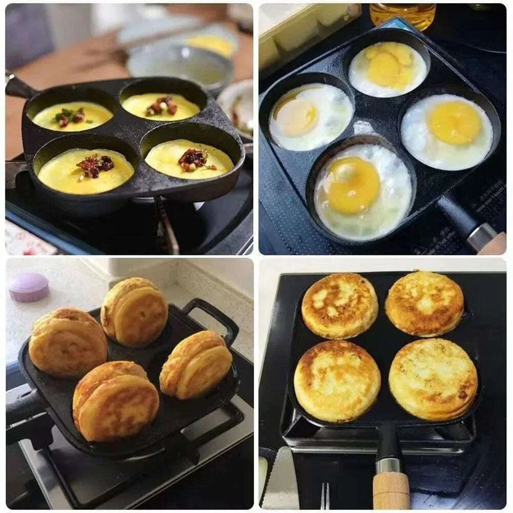 4-Hole Omelet Pot Household Thickened Non-stick Egg Pancake Steak Cooking Pans Bread Breakfast Maker for Gas Stove Induction Coo