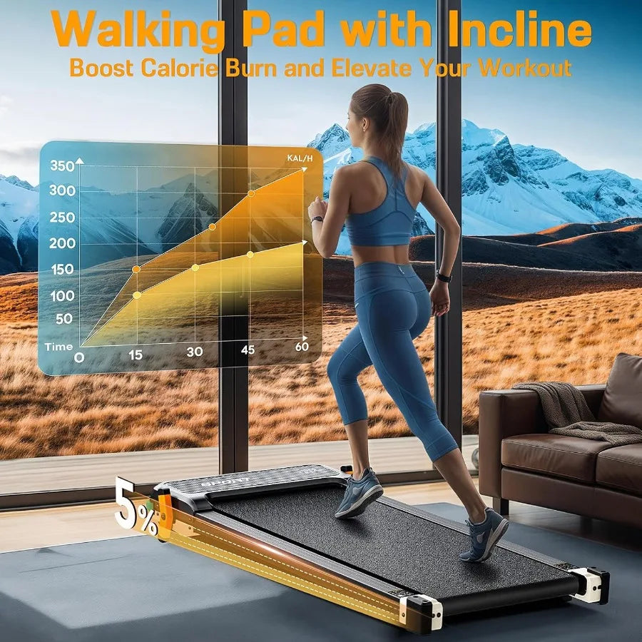Walking Pad with Incline Under Desk Treadmill with 2 Control Options Ultra Slim Design and Double Shock Absorption LED...