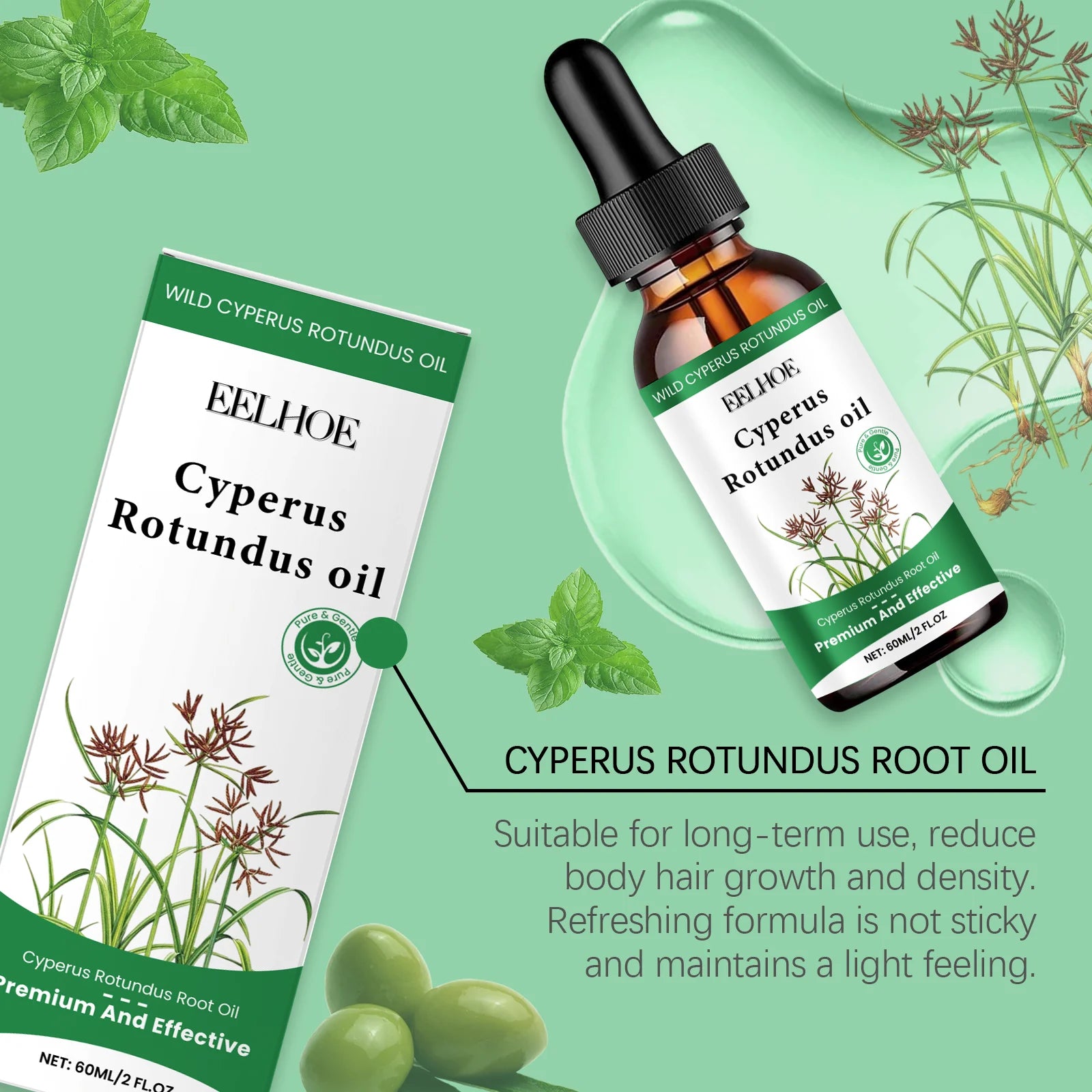 60ml Cyperus Rotundus Oil Gentle Hair Removal Care Oil Body Hair Inhibitor Serum Moisturizing Nourishing Natural Cypress...