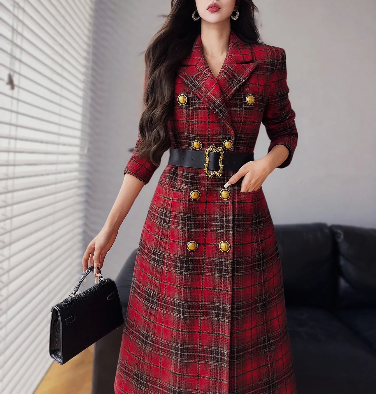 Dabuwawa Notched Double Sided Woolen Long Coat Women New Arrival Epaulet Double Breasted Jacket Elegant Outwear Y2K DM1DCO017