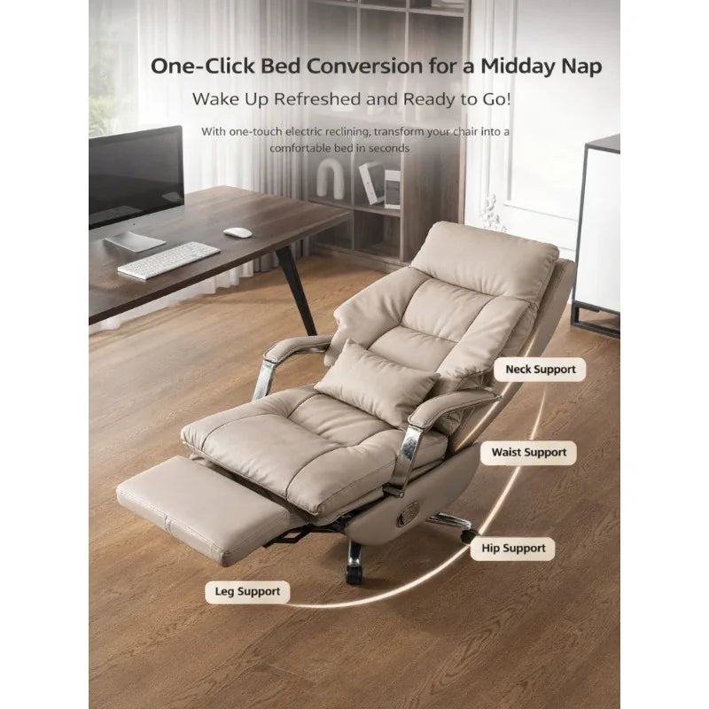Ergonomic Executive Chair, Electric Reclining Leather Office Chair, Adjustable Height Desk Chair with Footrest & Lumbar Support