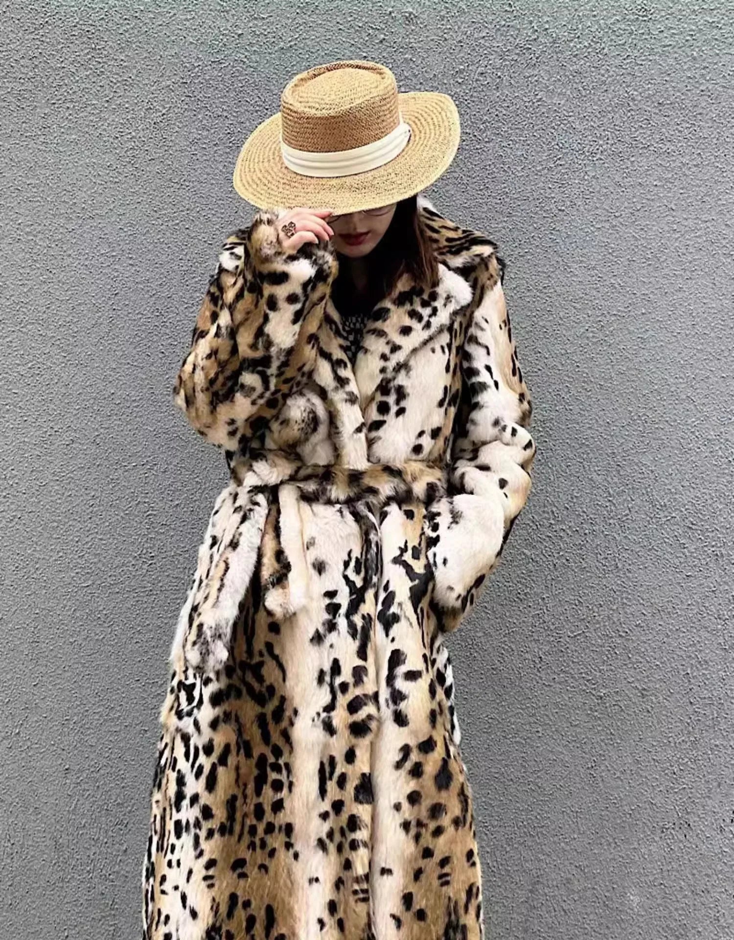 Real genuine natural rabbit fur coat women's long fashion English collar jacket outwear custom any size