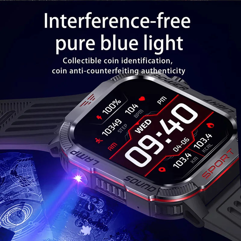 New Professional outdoor Military Smart Watch Men Flashlight Compass Waterproof Outdoor Sport Tracker Bluetooth Call Smartwatch