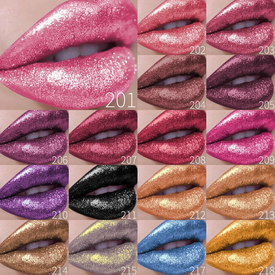 18 Colors Diamonds Glitter Lip Gloss Long Lasting Waterproof Liquid Lipstick Pearl Shining Lip Color Sparking Lip Makeup Women