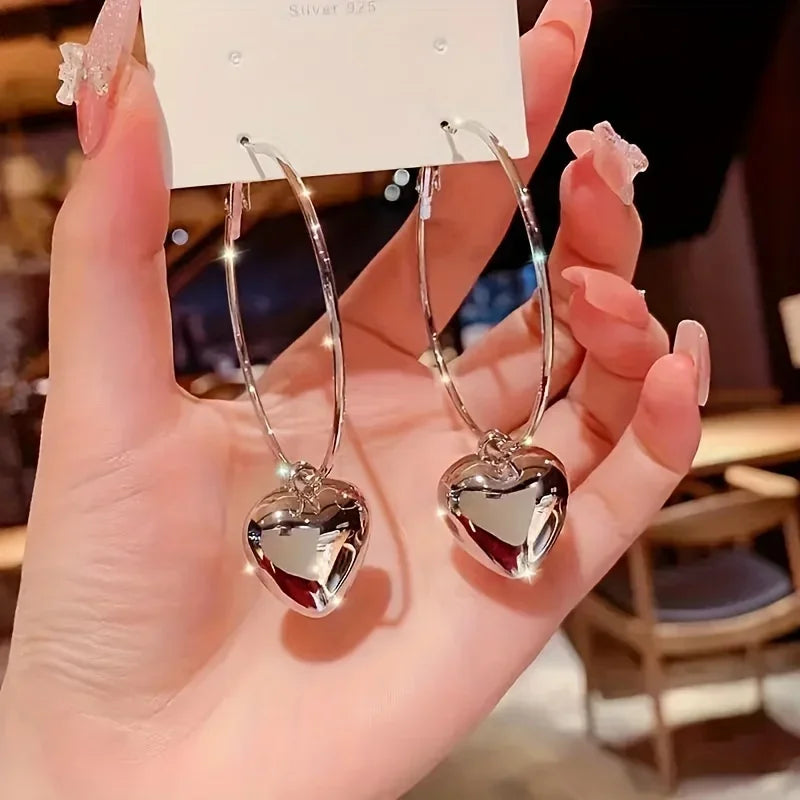 Heart Shaped Pendant Hollow Hoop Earrings Fashion Alloy Jewelry for Women Luxury Style for Date Nights and Vacations...