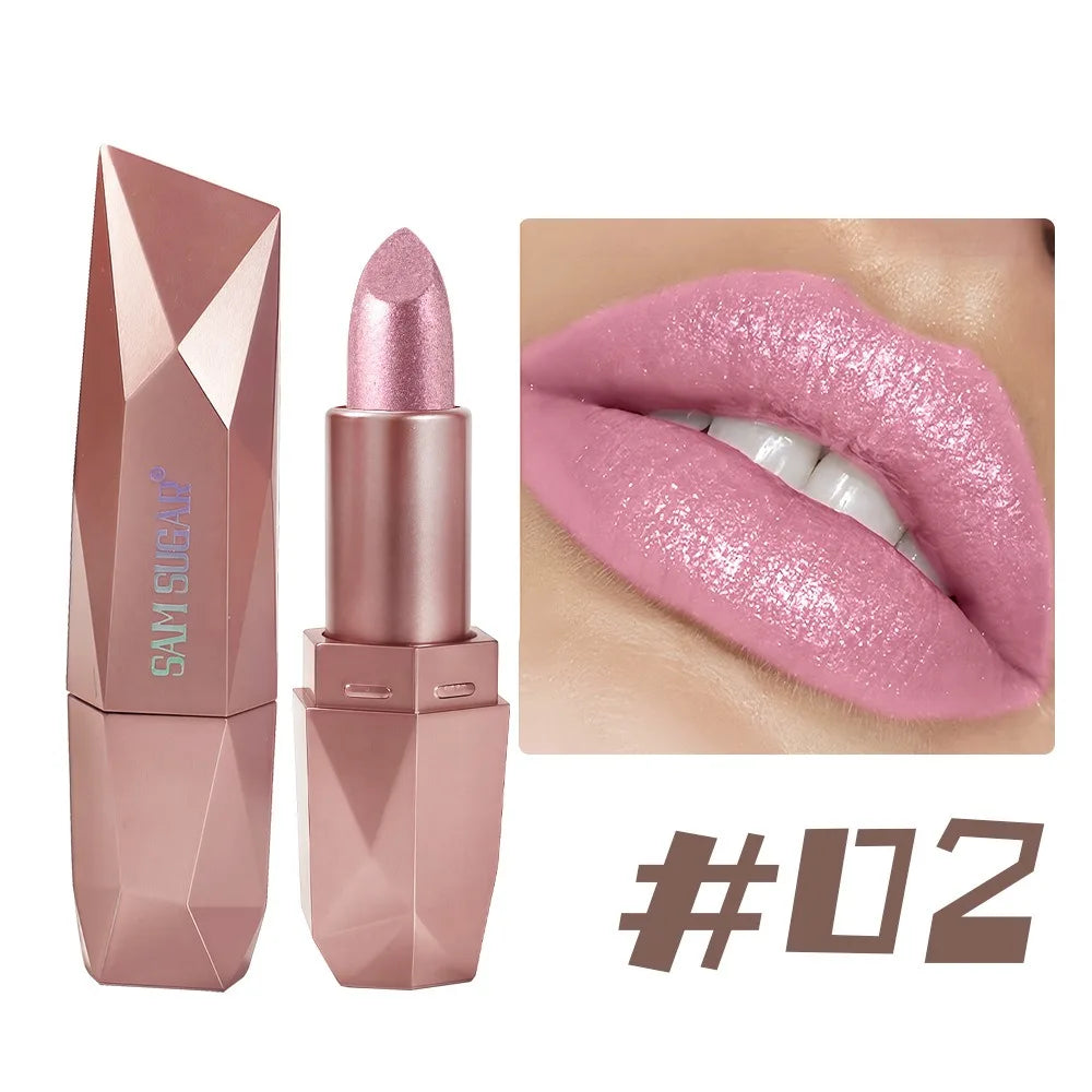 Dark Purple Diamond Metallic Glitter Lipstick Waterproof Long-Lasting Pearlescent Highly Pigmented Lip Tint Sparkling...