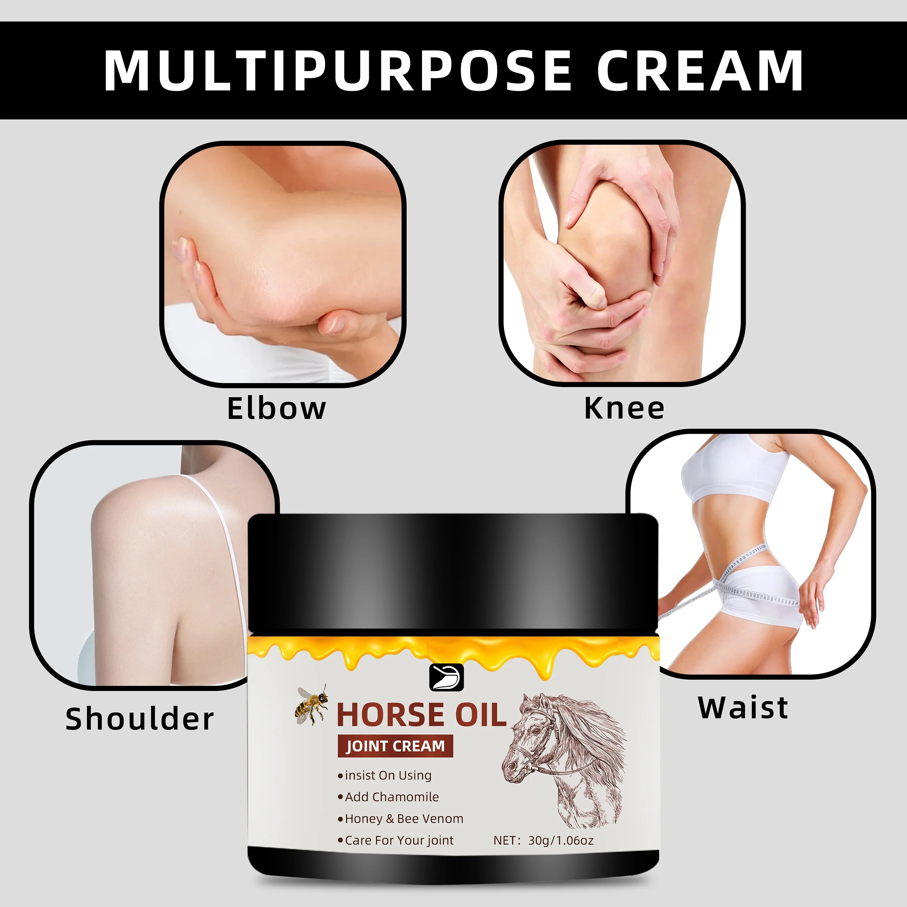 Horse Oil Joint Cream - Fast Absorbing, Non-Greasy Moisturizer for Elbows, Knees & Joints. Fragrance-Free, All Skin...