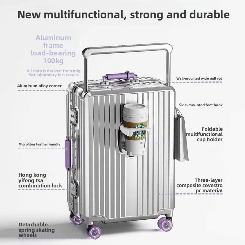 20/24/26/28 Inch Fashion Wide Handle Travel Suitcase Luggage with Cup Holder Suitcase Trip Cabin TSA Customs Lock Trolley Case