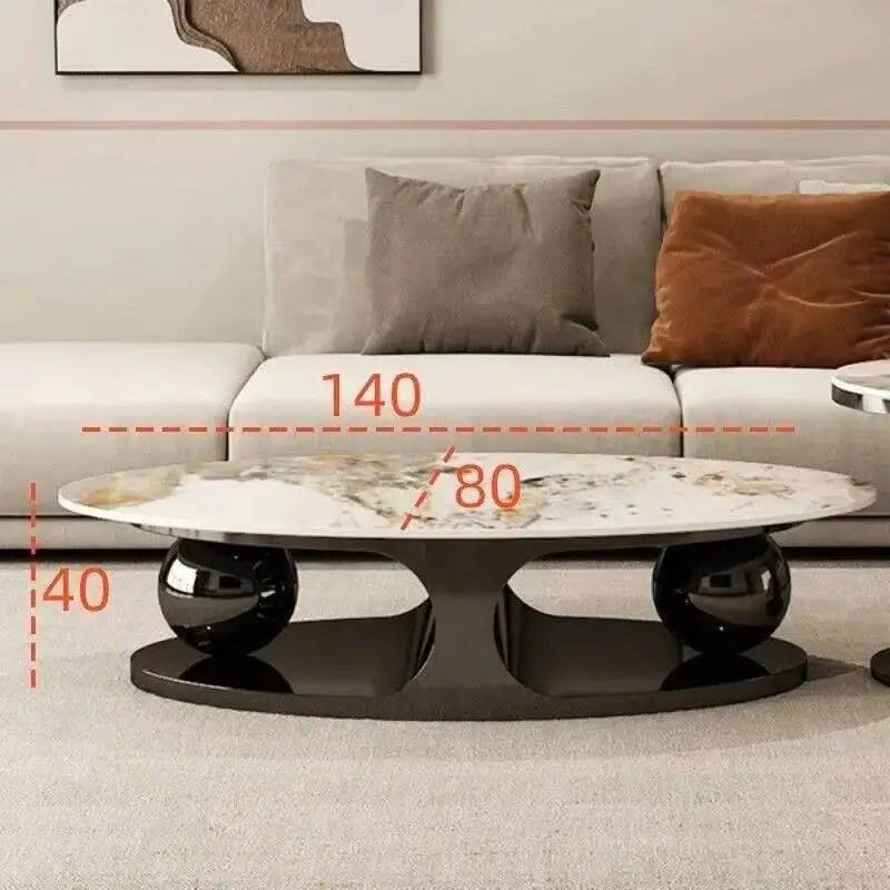 Iron Rock Plate Coffee Tables Nordic Living Room Furniture Home Italian Art Corner Table Light Bright Luxury Oval Side Table Set - Kimlud