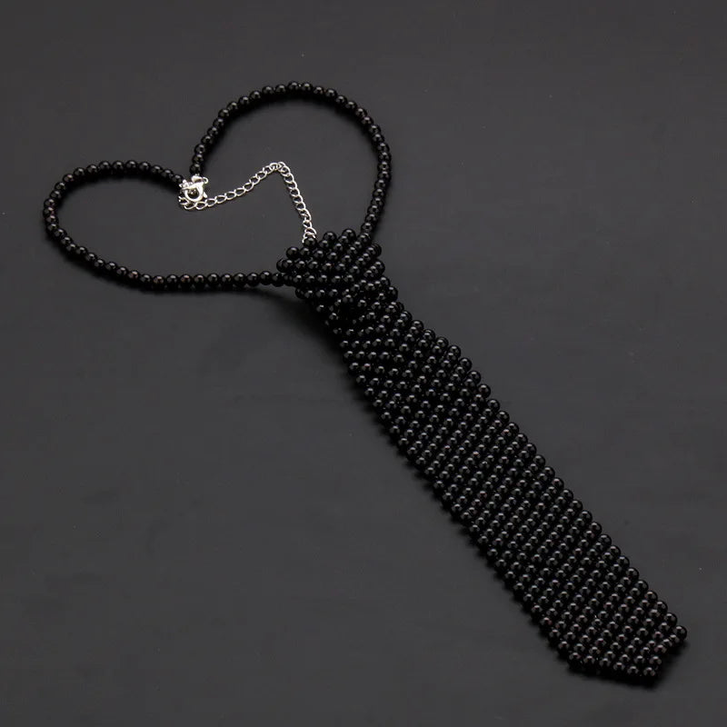 Popular pearl tie fashion trend style boys and girls temperament clothing pure handmade beaded bow tie
