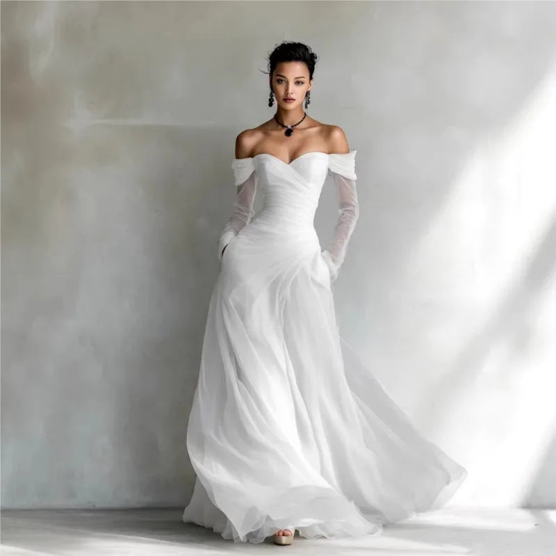 New Women's Sexy Strapless Net Silk Long Sleeved Party Dresses Spring Summer Fashion V Neck Elegant Ladies Formal Long...