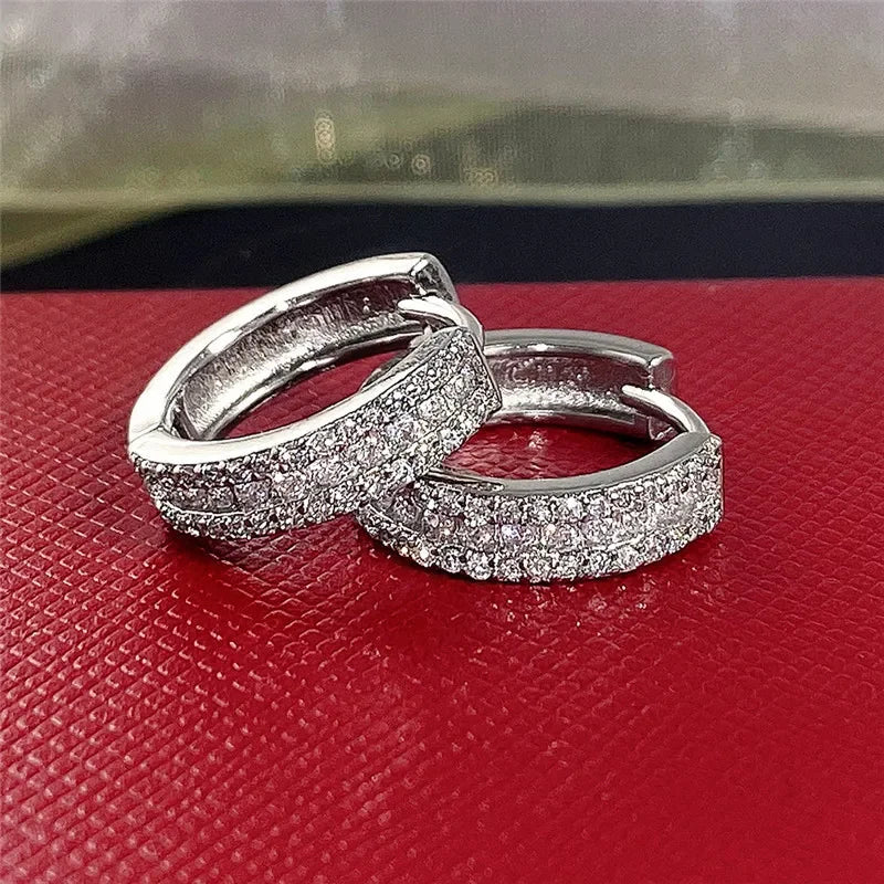 Fashion Cubic Zircon Small Hoop Earrings 925 Sterling SIlver Minimal Round Circle Hoops Earrings for Women Man Party...