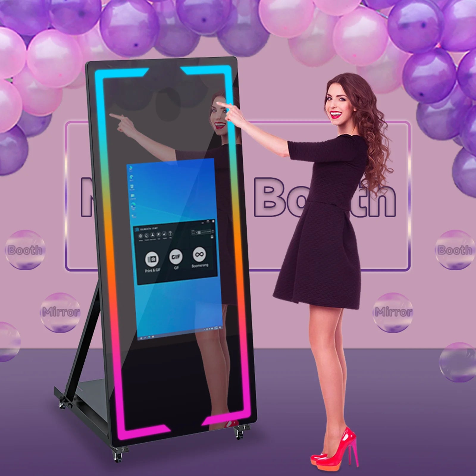 65 inch Mirror Photo Booth Machine with Camera and Printer Portable Magic Mirror Selfie Touch Screen LED Frame Kiosk |...