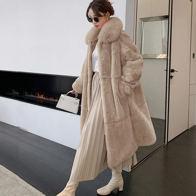 5XL Oversized Autumn Winter Faux Fur Coat Women Loose Long Plush Jackets Thick Warm OverCoat Female Large Fur Collar Parka 2023