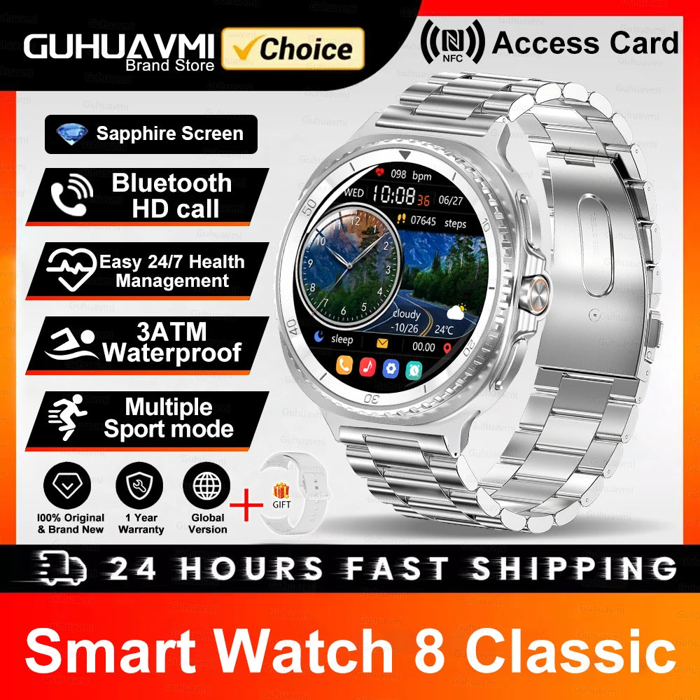 Watch 8 Ultra Classic Fashion Men GPS Map Compass NFC 3ATM Waterproof Smart Watch Rotating Dial HD Bluetooth Call Upgraded Watch