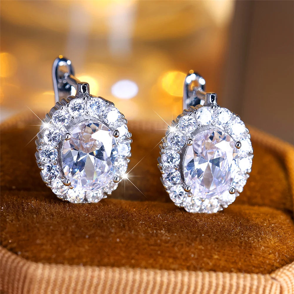 Cute Small Blue Green Zircon Stone Hoop Earrings For Women Charm Female Silver Color Wedding Jewelry Gift