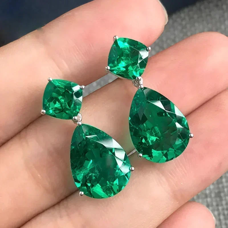 Fashionable Banquet Elegant Emerald Cubic Zirconia Earrings, High-end Inlaid Wedding Style Swaying Jewelry Accessories |...