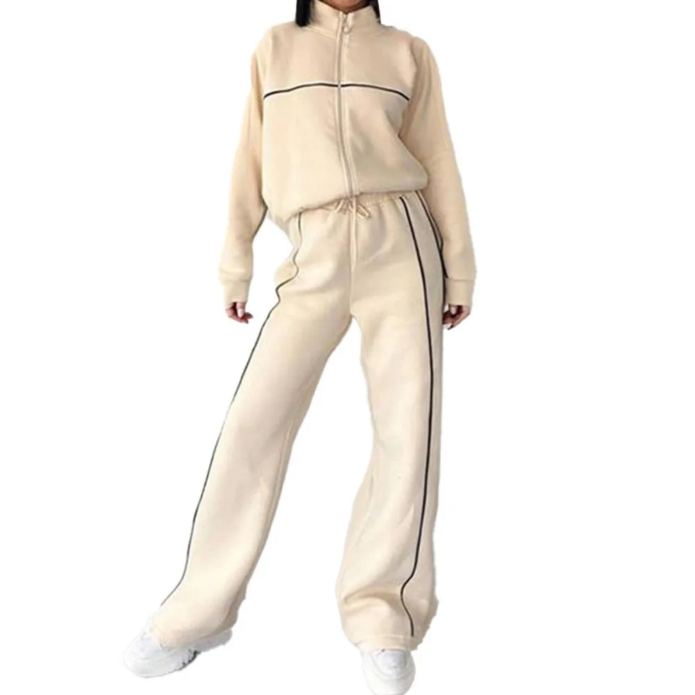 Women Two Piece Sets Tracksuit Outfit Jacket Sweatshirts Pocket Drawstring Long Pants Suit Thick Casual Office Lady Autumn - Kimlud