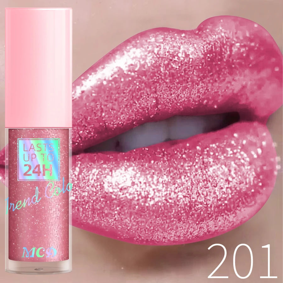 18 Colors Diamonds Glitter Lip Gloss Long Lasting Waterproof Liquid Lipstick Pearl Shining Lip Color Sparking Lip Makeup Women